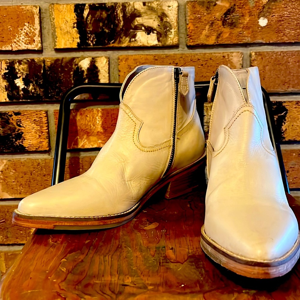Cream Leather Ankle Boots